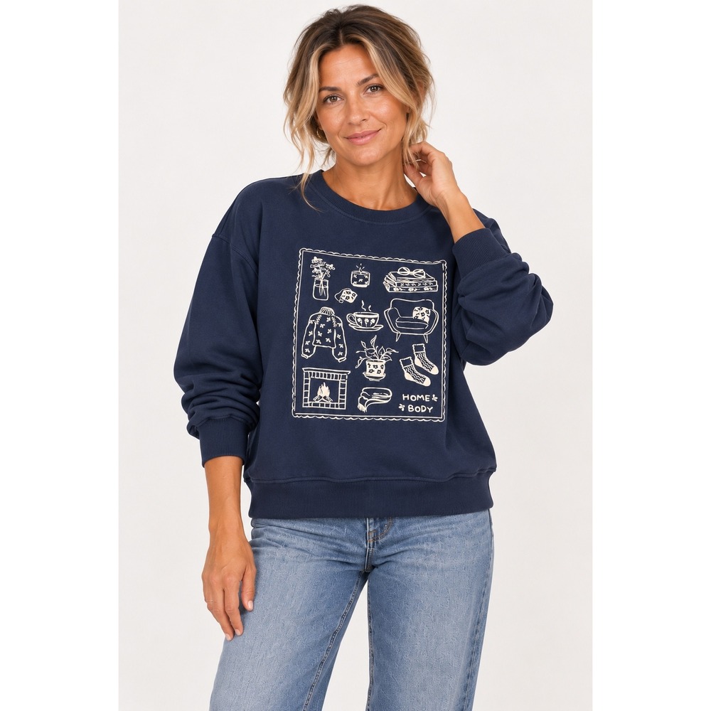 Pact Sweatshirt Medium Navy Blue Organic Cotton Home Body Graphic Cozy Hygge